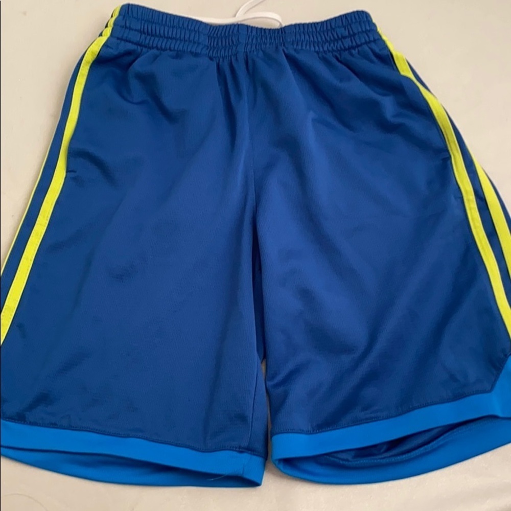 Adidas blue and neon green athletic shorts 10-12